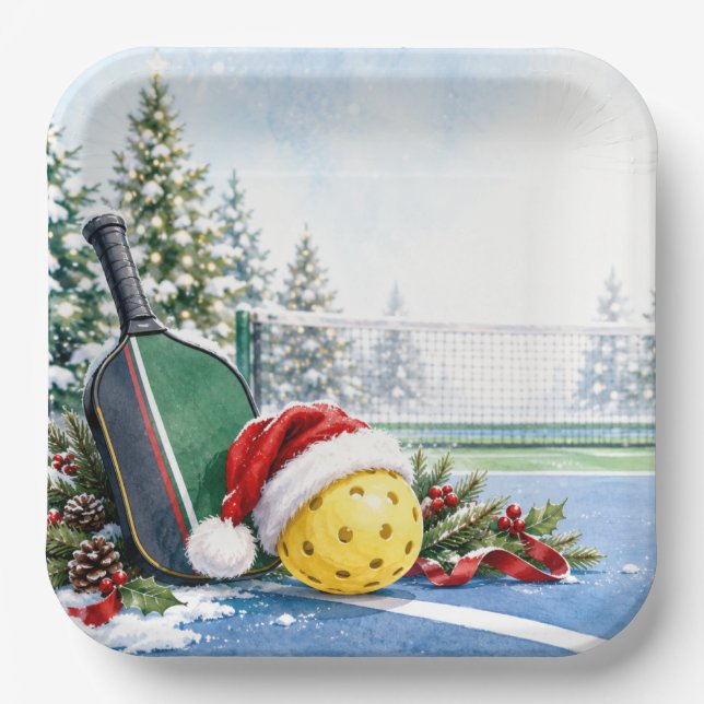 Pickleball Christmas themed  Paper Plate (Front)