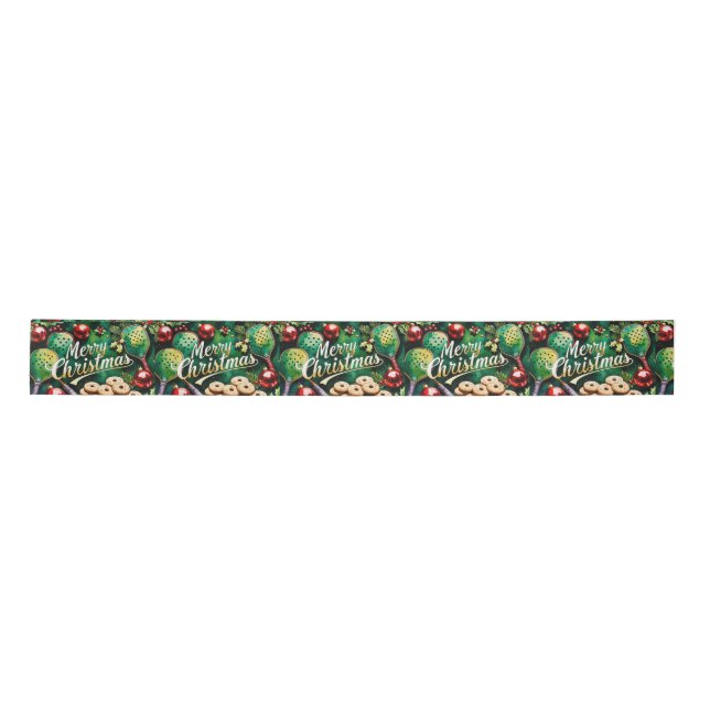 Pickleball Christmas themed Satin Ribbon (Front)
