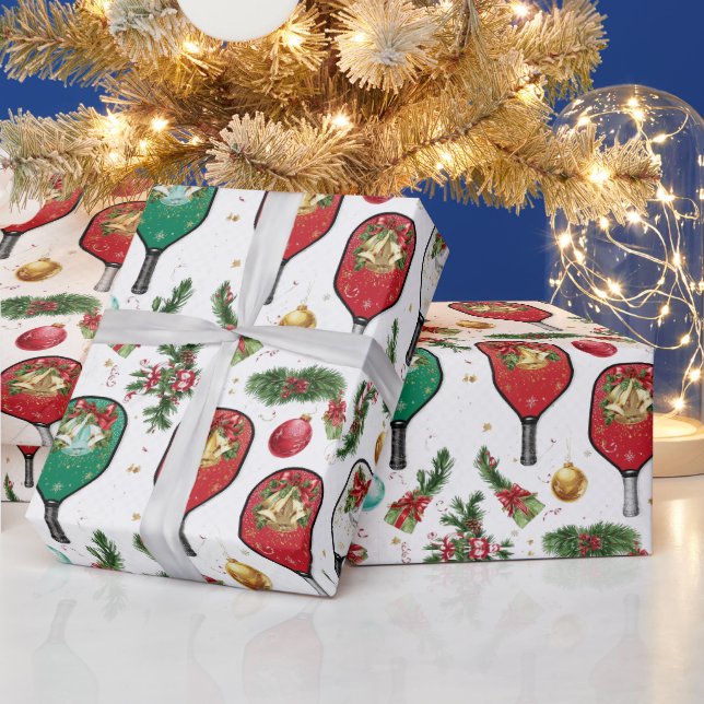 Pickleball Christmas themed with Paddle  Wrapping Paper (Holidays)