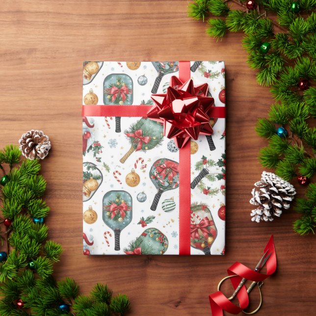 Pickleball Christmas themed with Paddle  Wrapping Paper (Holiday Gift)