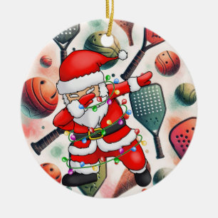 Pickleball Christmas themed with Santa Claus Ceramic Ornament