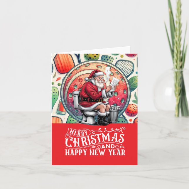 Pickleball Christmas themed with Santa Claus Holiday Card (Front)