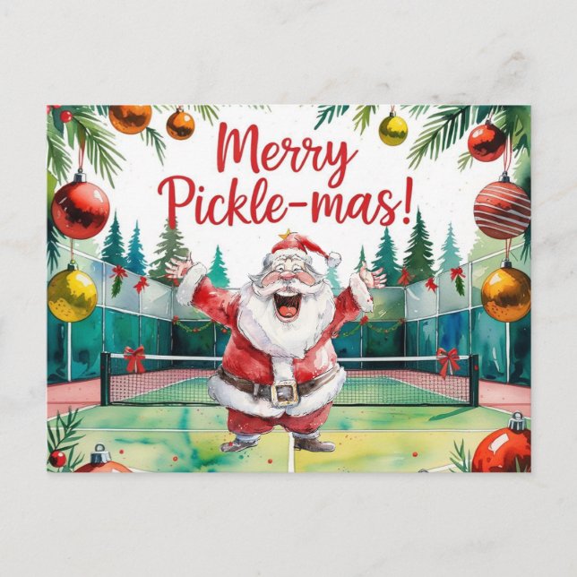 Pickleball Christmas themed with Santa Claus Holiday Postcard (Front)