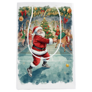 Pickleball Christmas themed with Santa Claus Medium Gift Bag
