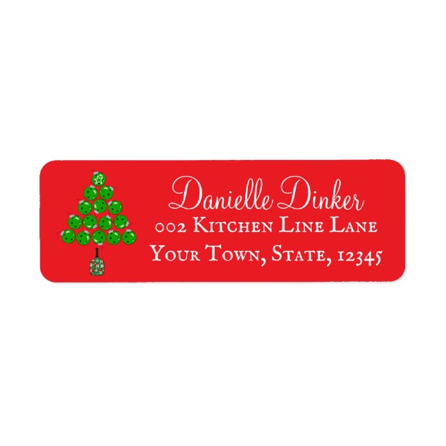 Pickleball Christmas Tree Party Invites Cards  Return Address Label (Front)