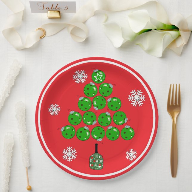 Pickleball Christmas Tree Xmas Party Paper Plate (Wedding)