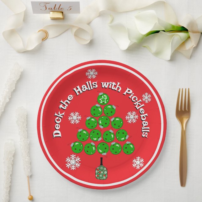 Pickleball Christmas Tree Xmas Party Personalized Paper Plate (Wedding)