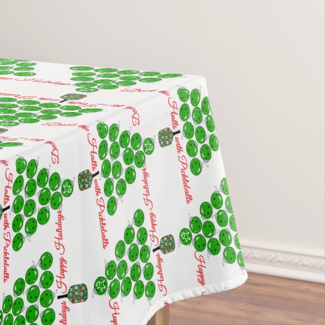 Pickleball Christmas Trees Deck the Halls Tablecloth (In Situ)