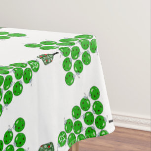 Pickleball Christmas Trees Tied Up with a Red Bow Tablecloth