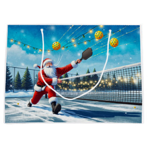 Pickleball Christmas wears Santa Claus on Match Large Gift Bag