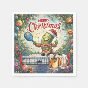 Pickleball Christmas with Beer for Christmas Party Napkin