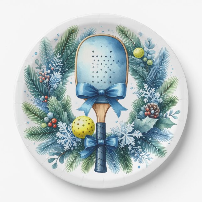 Pickleball Christmas Wreath  Paper Plate (Front)