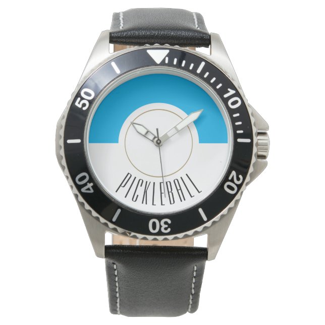PICKLEBALL Circular Sky Blue White Colour Block Watch (Front)