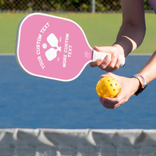 Pickleball Club Logo Player Name Personalised Pink Paddle