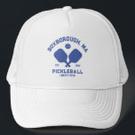 Pickleball Club Pickleball Paddle & Ball Custom Trucker Hat<br><div class="desc">Show your love of the game with this awesome pickleball hat. Easily add your custom text by clicking on personalise. Perfect for town courts,  pickleball clubs,  private backyard courts and pickleball friends and trips.</div>