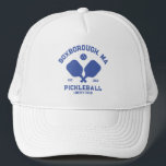 Pickleball Club Pickleball Paddle & Ball Custom Trucker Hat<br><div class="desc">Show your love of the game with this awesome pickleball hat. Easily add your custom text by clicking on personalise. Perfect for town courts,  pickleball clubs,  private backyard courts and pickleball friends and trips.</div>
