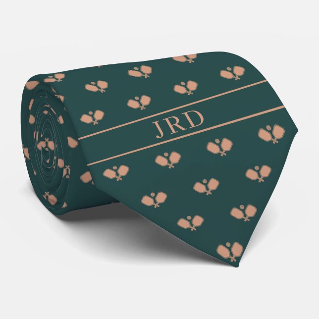 Pickleball Clubs Monogram Name Dark Green Tie (Rolled)