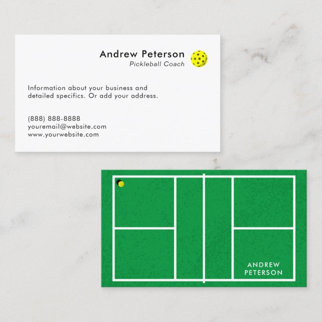 Pickleball Coach Green Court Business Card (Front/Back)