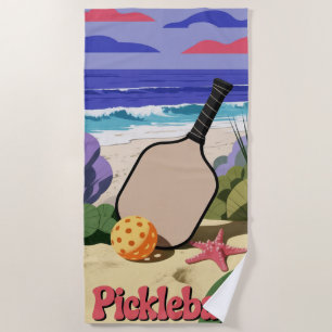 Pickleball Coastal Paddle Scene With Starfish Beach Towel