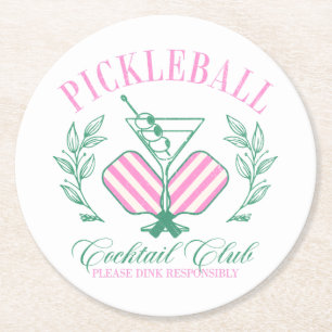 Pickleball Cocktail Club Round Paper Coaster