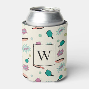Pickleball! Colorful Monogrammed Initial Pattern Can Cooler