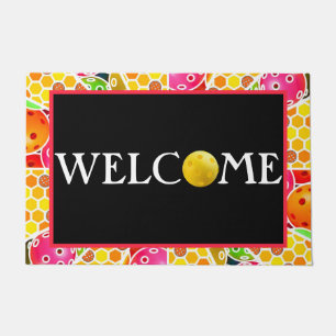Pickleball-Colourful Balls and Honeycombs, Welcome Doormat