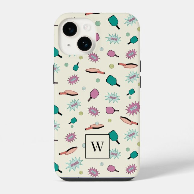 Pickleball! Colourful Monogram Initial Pattern iPhone Case (Back)