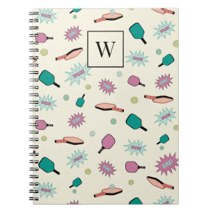 Pickleball! Colourful Monogram Initial Pattern Notebook