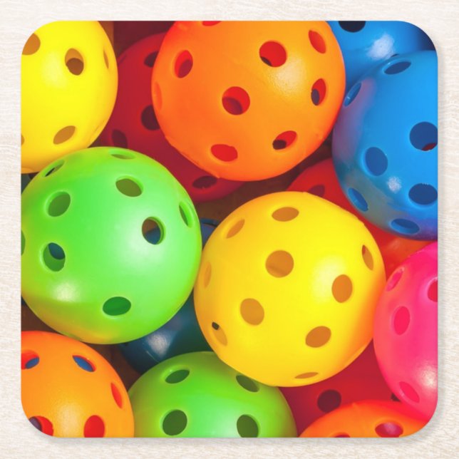 Pickleball Colourful Square Paper Coaster (Front)