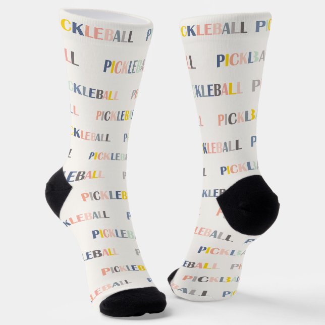 Pickleball! Colourful Text Pattern Socks (Angled)