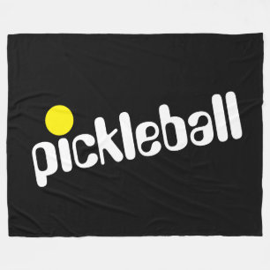 PICKLEBALL Cool Fun Retro Diagonal Text On Black Fleece Blanket