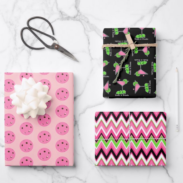 Pickleball Cosmo Cocktail Dinks & Drinks Wrapping Paper Sheet (Front)