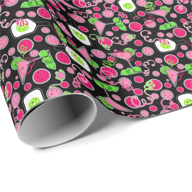 Pickleball Cosmo Day Dinking on Black Wrapping Paper (Roll Corner)