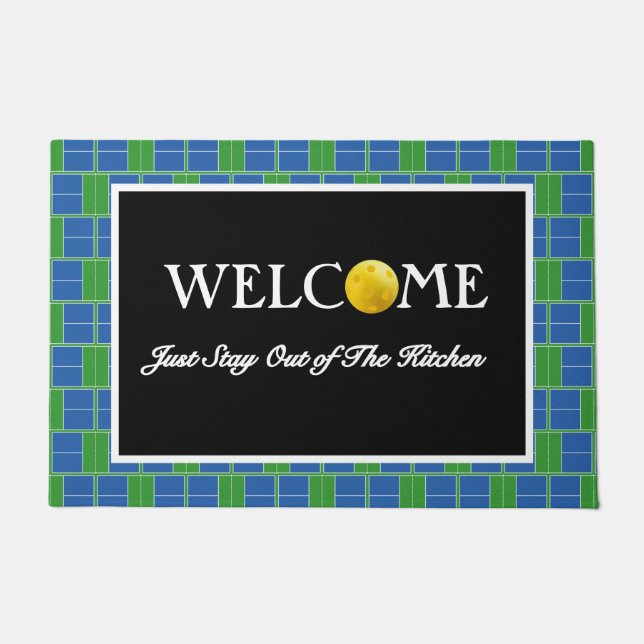 Pickleball Court Entryway Welcome Blue and Green Doormat (Front)