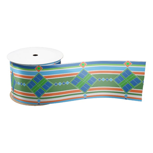 Pickleball Court Party Green Blue Orange  Satin Ribbon (Spool)