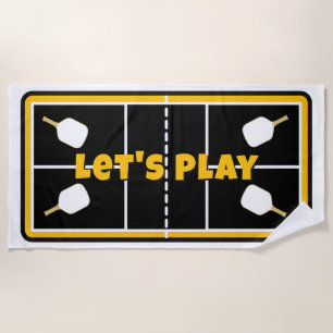 Pickleball Court Yellow Black & White Personalised Beach Towel