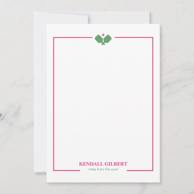 Pickleball Custom Name Notecard | Pink Green (Front)