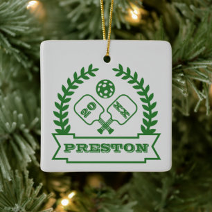 Pickleball Custom Year and Name Ceramic Ornament