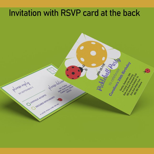 Pickleball Daisy B'day invitation + RSVP Card (Creator Uploaded)