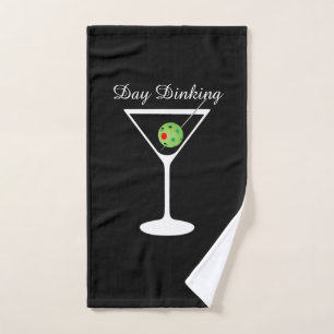 Pickleball Day Dinking Martini Olive Black Sport  Hand Towel