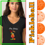 Pickleball Day Dinking Tropical Hurricane Cocktail T-Shirt<br><div class="desc">Serve up a slice of tropical paradise with our colourful hurricane cocktail graphic design. Featuring a vibrant graphic of an orange-coloured Hurricane Cocktail adorned with pickleballs shaped like lime slices, orange slices, and maraschino cherries. In pickleball, dinking is about extending the game as long as possible so your opponent makes...</div>