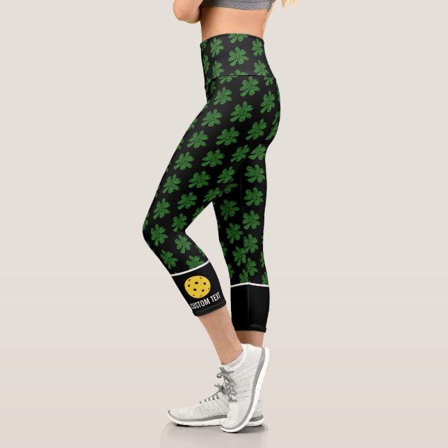 Pickleball Design Funny Lucky 4 Leaf Clover Custom Capri Leggings (Left)