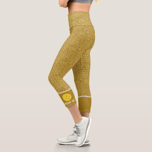 Pickleball Design Gold Glitter Print Custom Capri Leggings