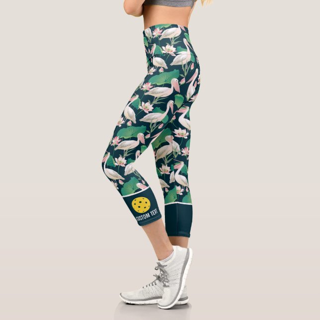 Pickleball Design Tropical Pelican Bird Custom Capri Leggings (Left)