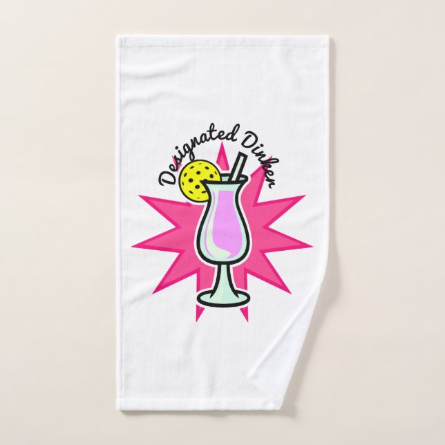 Pickleball Designated Dinker Pink Cocktail  Hand Towel (Hand Towel)