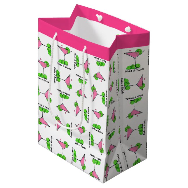 Pickleball Dinks & Drinks Pink Cosmo Cocktail Medium Gift Bag (Front Angled)