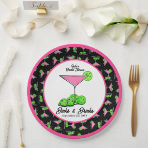 Pickleball Dinks & Drinks Pink Cosmo Cocktails Paper Plate