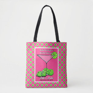 Pickleball Dinks & Drinks Pink & Green Personalise Tote Bag