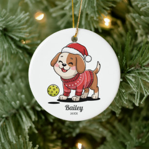 Pickleball Dog, Ugly Christmas Sweater, Your Photo Ceramic Ornament