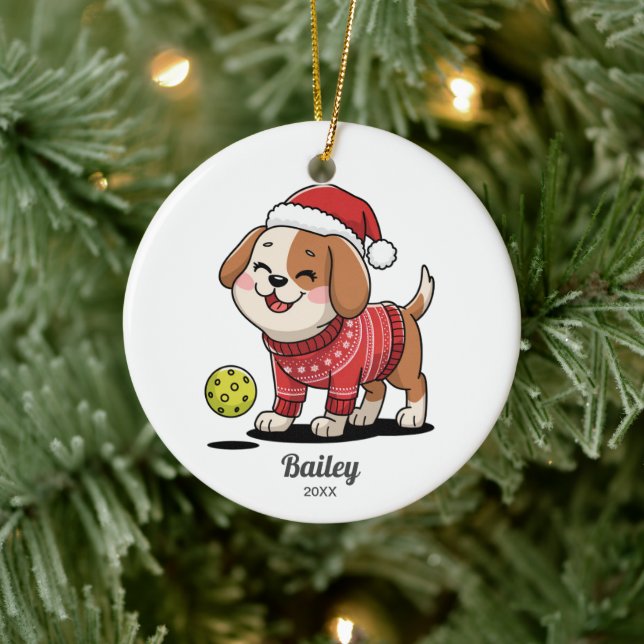 Pickleball Dog, Ugly Christmas Sweater, Your Photo Ceramic Ornament (Tree)